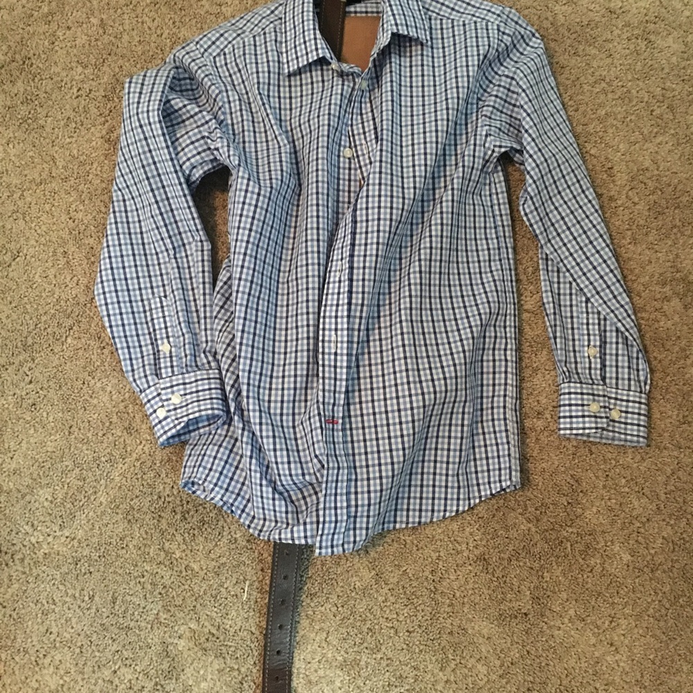 Boys Hilfiger dress shirt, khaki jeans and belt
